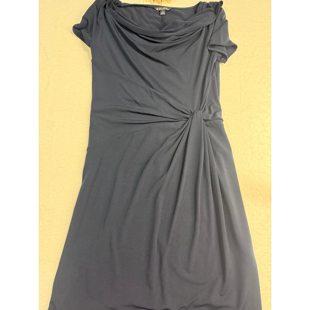 Brooks Brothers Navy Blue Cowl Neck Side Knot Sheath Dress Size 2